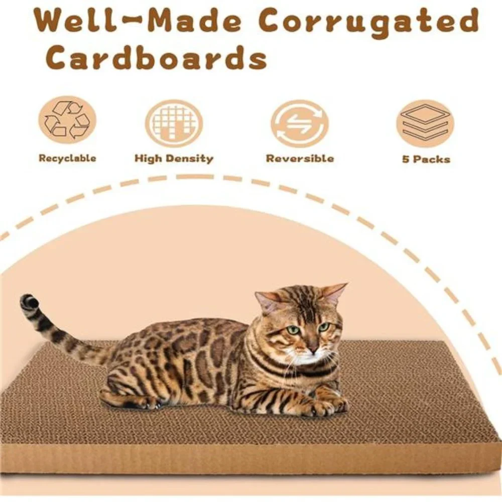 5 Pcs Cardboard Cat Scratchers with Box 16.5x8.2in Cat Scratch Pad Reversible